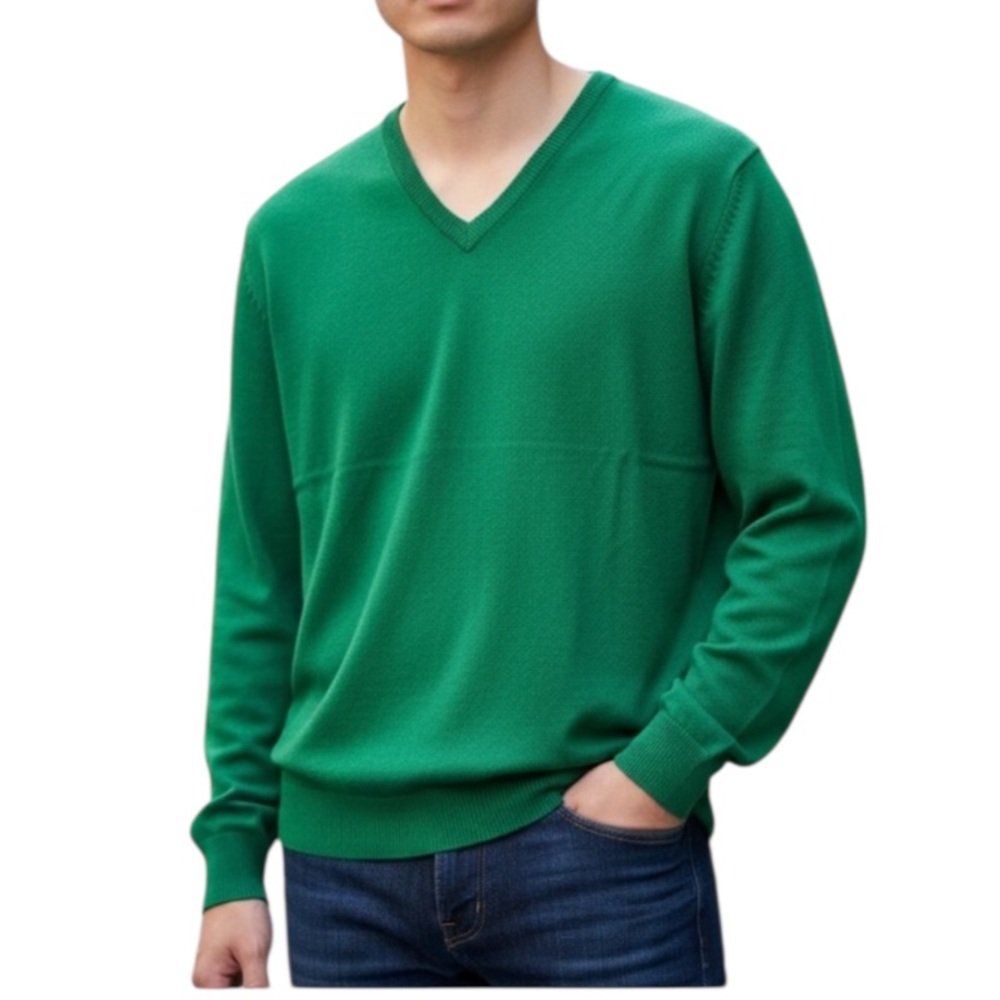 Vintage Alan Paine Sweater Mens 46 Large Green Pure Lambswool Knit Wool England